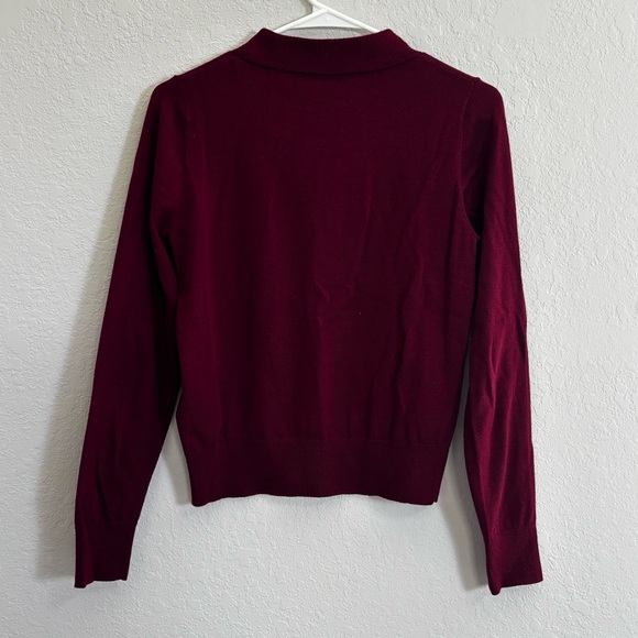 Zara Women's Long Sleeve Polo Sweater - Burgundy - Picture 3 of 5